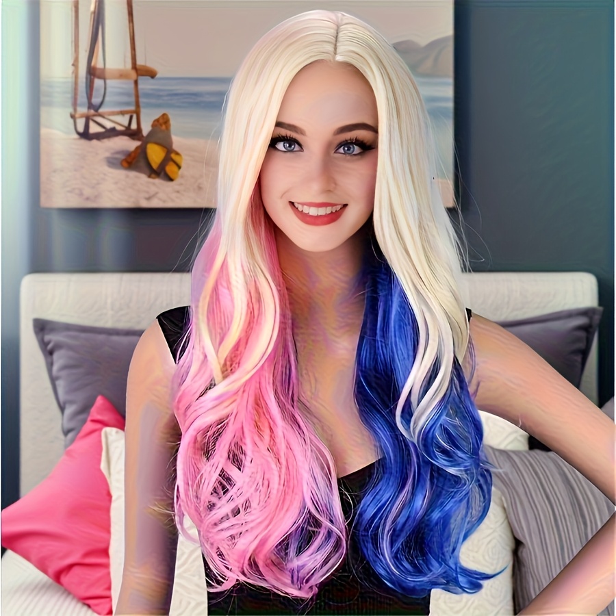28 Inch Color Wig Long Wavy Halloween Dress Up Wigs For Women - Heat Resistant Synthetic Hair Music Festival Cosplay Costume