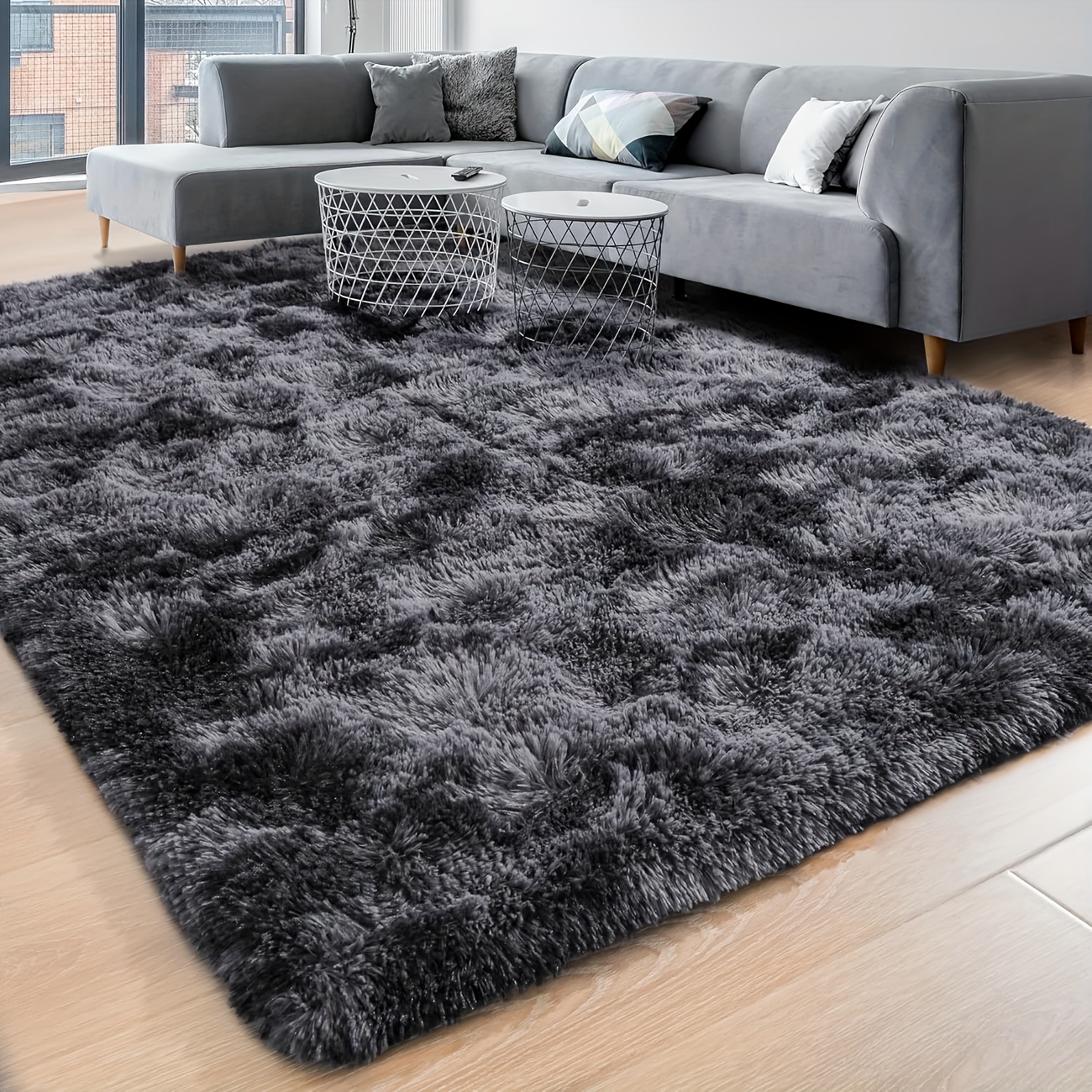 A Super Soft And Fluffy Small Area Rug Made of Long Pile Polyester Fiber, Featuring Tie-Dye Or Solid Color Designs, Perfect for Decorating Bedrooms And Living Rooms, And Is Hand Washable. Bedroom Mat | Plush Polyester Rug | Soft Texture Mat