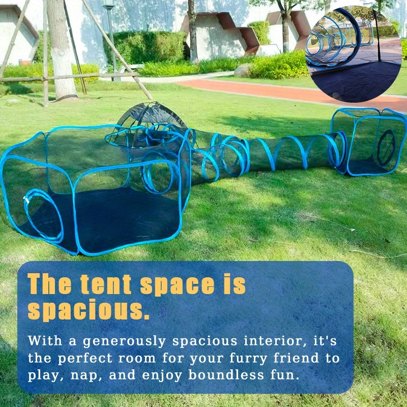 TEMU Blue Outdoor Cat And Dog Fence - Portable Terrace Playground, Suitable For Cats Running, Kittens, And Small Animals - Tent And Tunnel Portable
