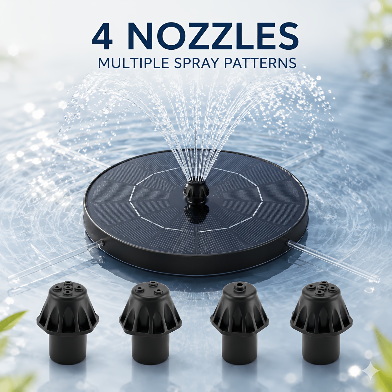 TEMU Upgraded 2.8w Watt Fountain, Ipx8 Waterproof, With 4 Nozzles And Fixed Anti-collision Rod, No Batteries Or Power Supply Required, , Suitable For