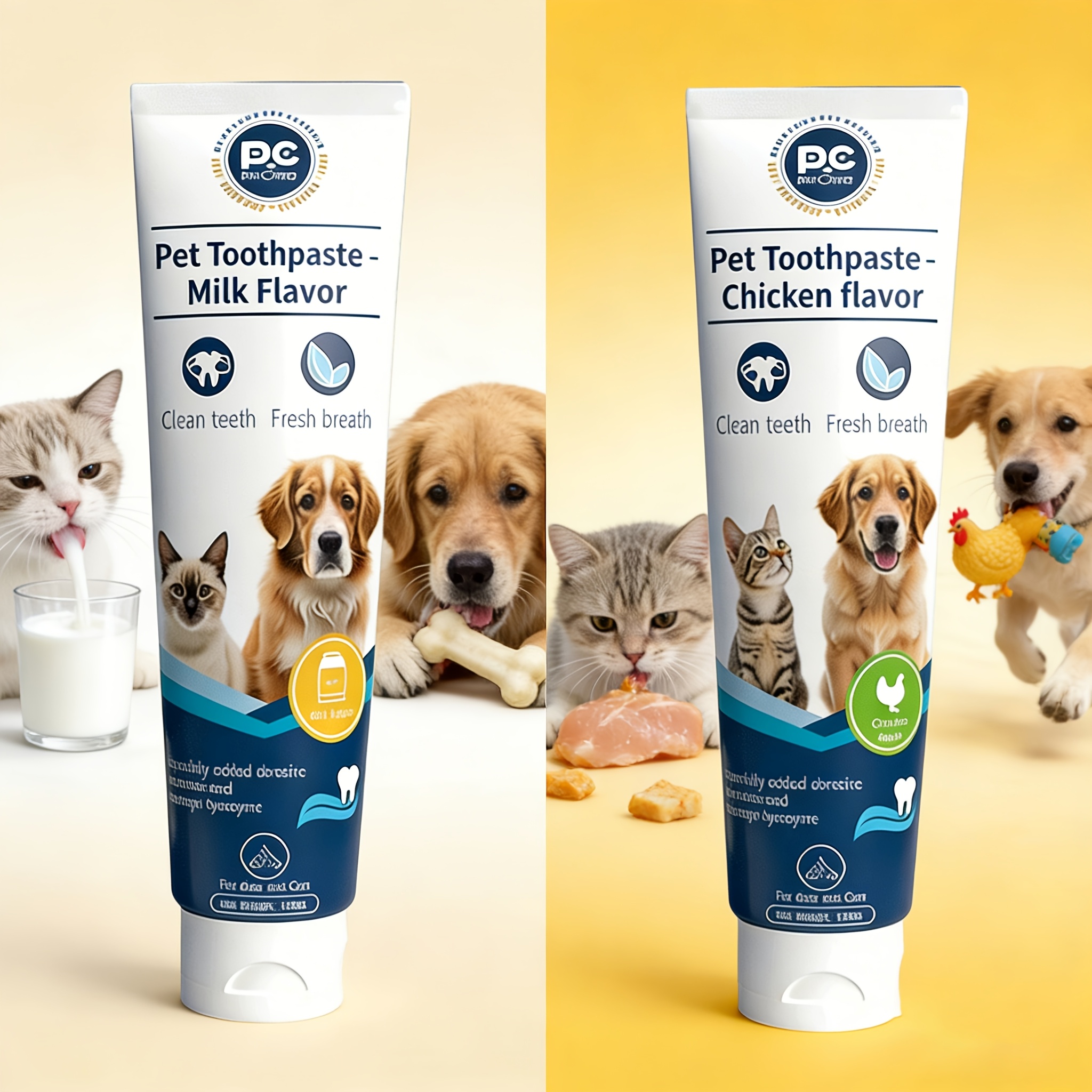 Pet Toothpaste Dual Flavor Set, Milk Flavor + Chicken Flavor, for Dogs and Cats, Teeth Cleaning, Fresh Breath, Daily Care