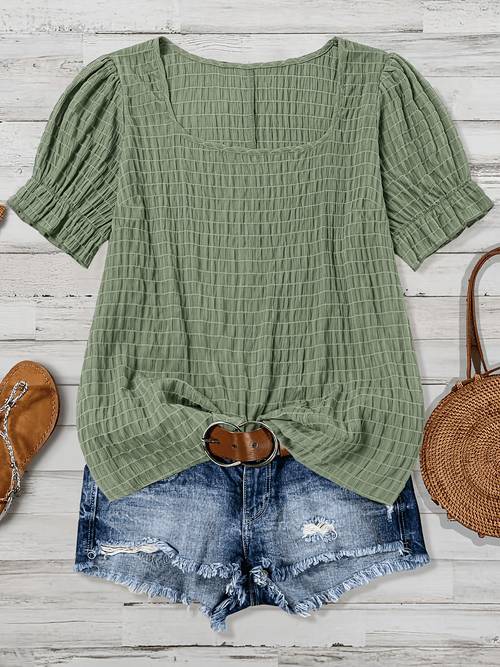plus size plus size womens summer short sleeve square neck solid color blouse