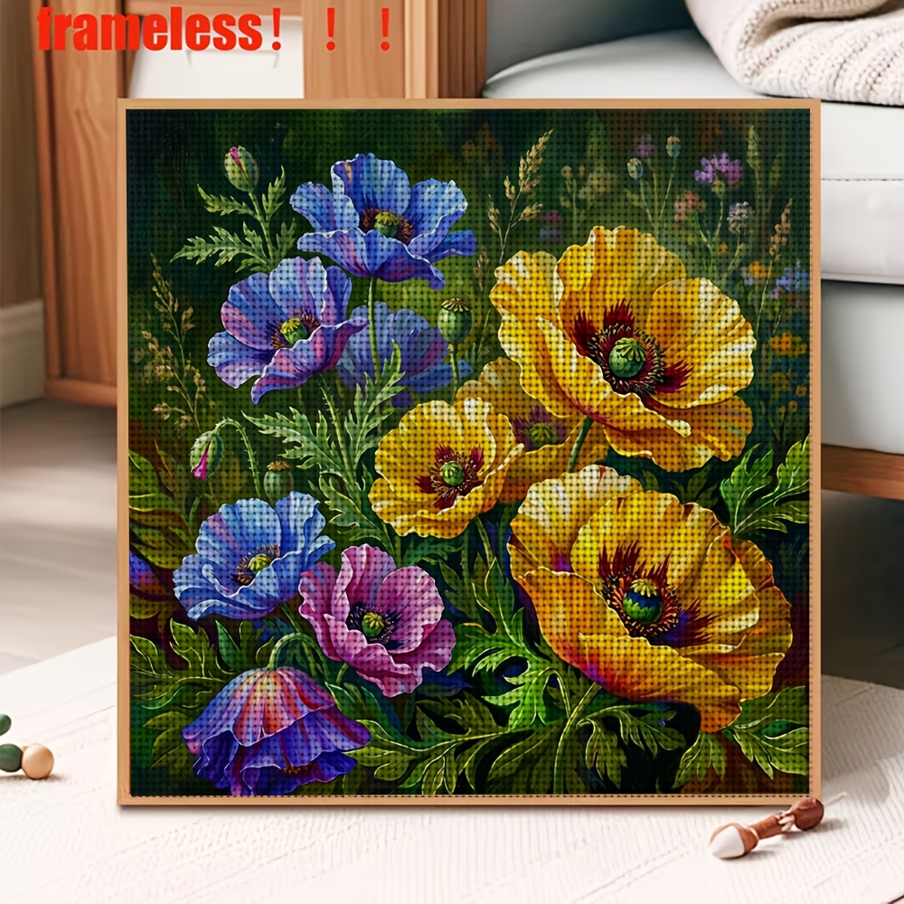 DIY Cross-Stitch Printed Kit, Vibrant Floral Oil Painting Pattern