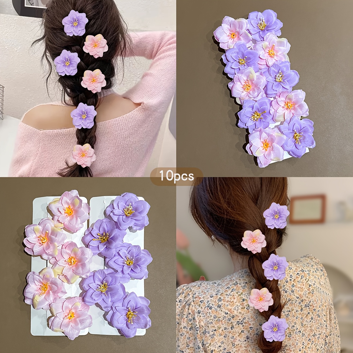 TEMU 10pcs Set Of Assorted Colorful Flower Hair Clips, Sweet-style Hairpins Suitable For Daily Use As Hair Accessories