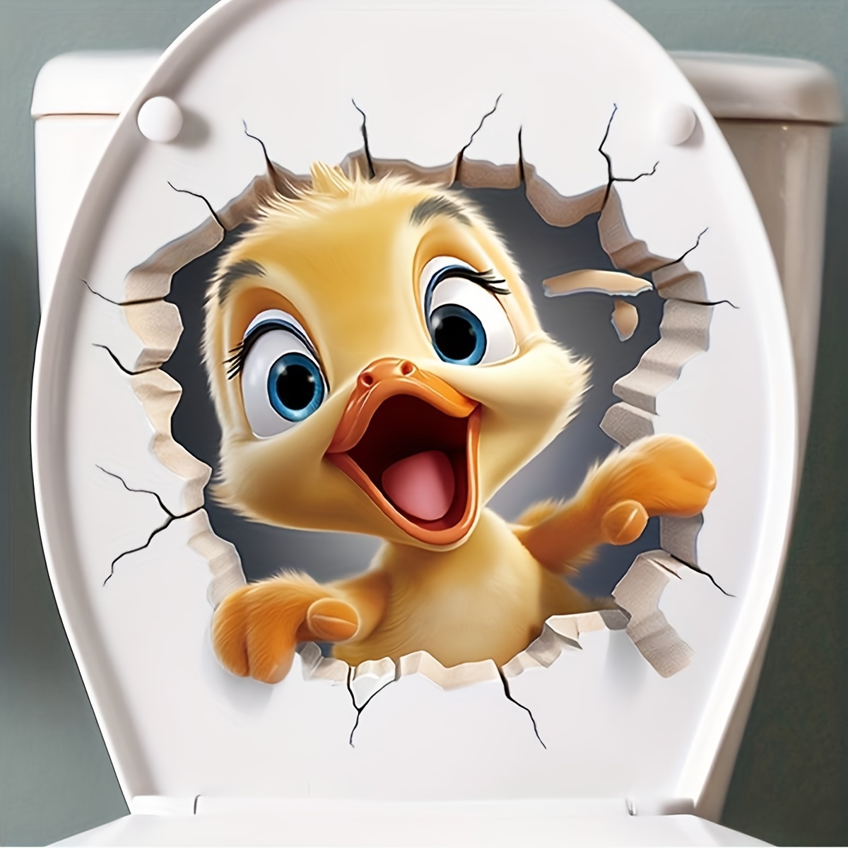 

1pc 3d Cute Cartoon Toilet Lid Sticker - Removable Pvc Wall Decal For Bathroom, Bedroom, Or Hallway Decor, Funny Animal Design With And Orange , Decoration