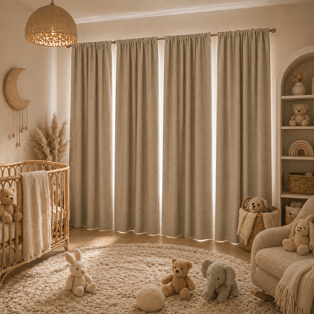 Blue nursery curtain detail