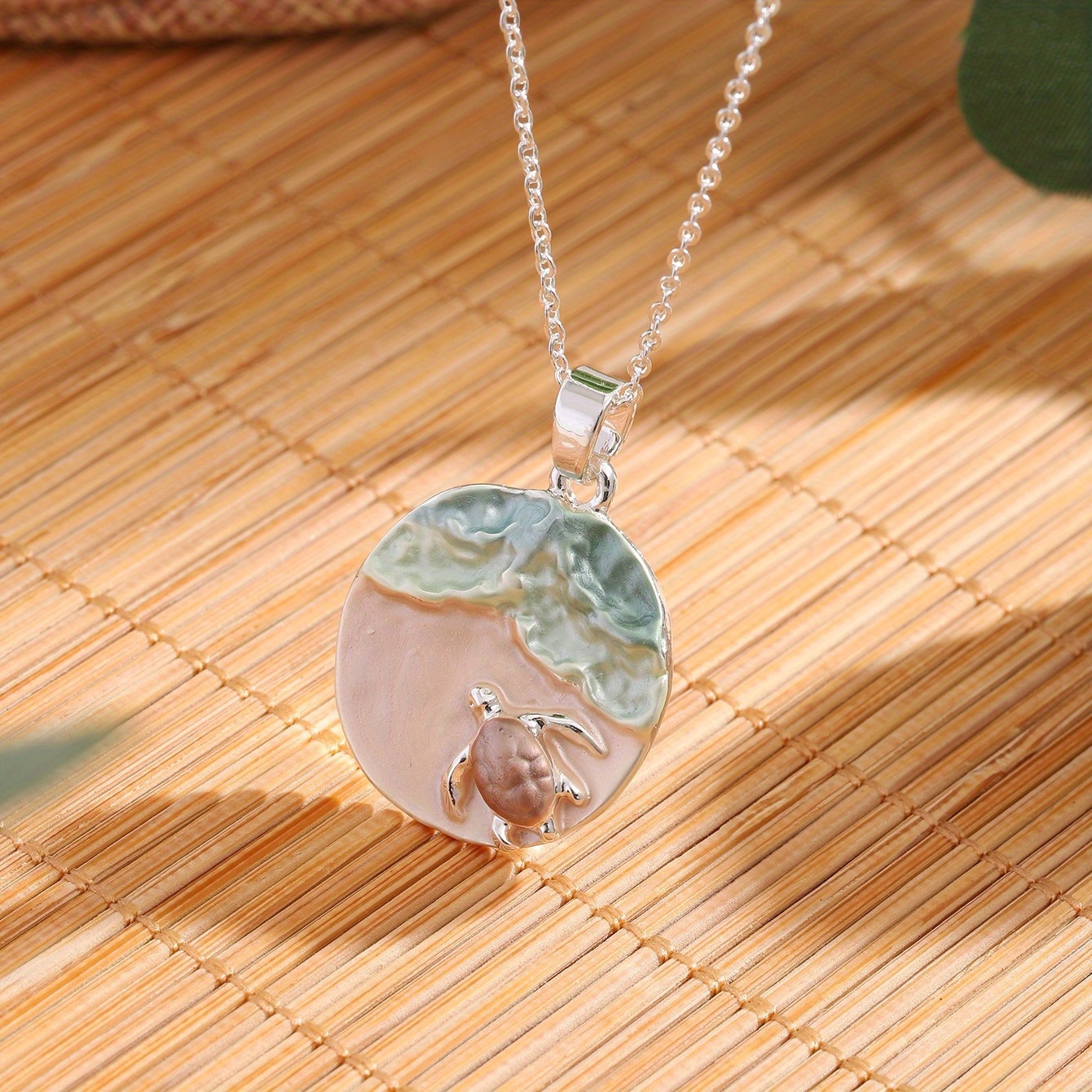 Image of Fashion Bohemian Simple Nautical Turtle Pendant Necklace For Woman Accessoires Silvery Alloy Relief Design Necklaces Suitable For Daily Dance Party Holiday Music Festival Birthday Jewelry Gift