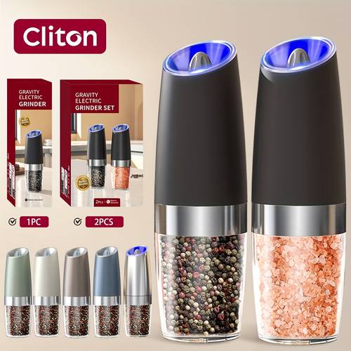 1pc 2 electric salt and pepper grinder automatic pepper mill salt and pepper grinder electric 2pcs tilted automatic grind with led light battery powered adjustable coarseness easy to hand operation kitchen essential gift idea