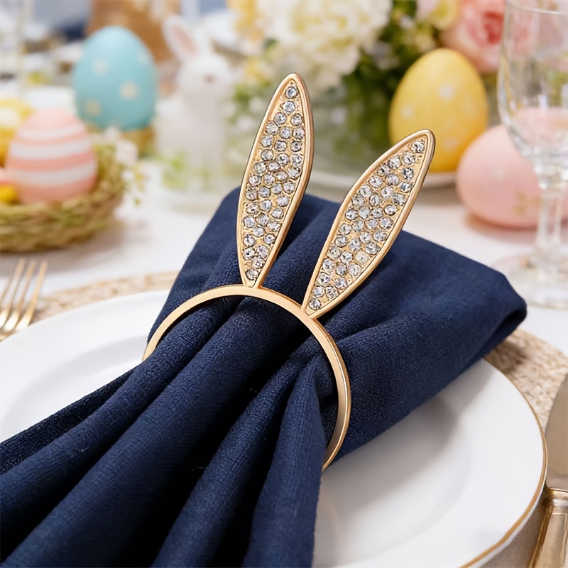 6 Anneaux De Serviette Lapin Doré – Décoration Pâques Élégante En Métal Pour Table De Fête & Banquet