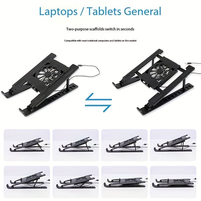 New Adjustable Laptop Cooling Stand, Tablet and Notebook Heat Dissipation Rack with Height Adjustment, Foldable Design, High Wind Power and Low Noise, Suitable for Various Scenarios at Home or Office Portable Display Holder