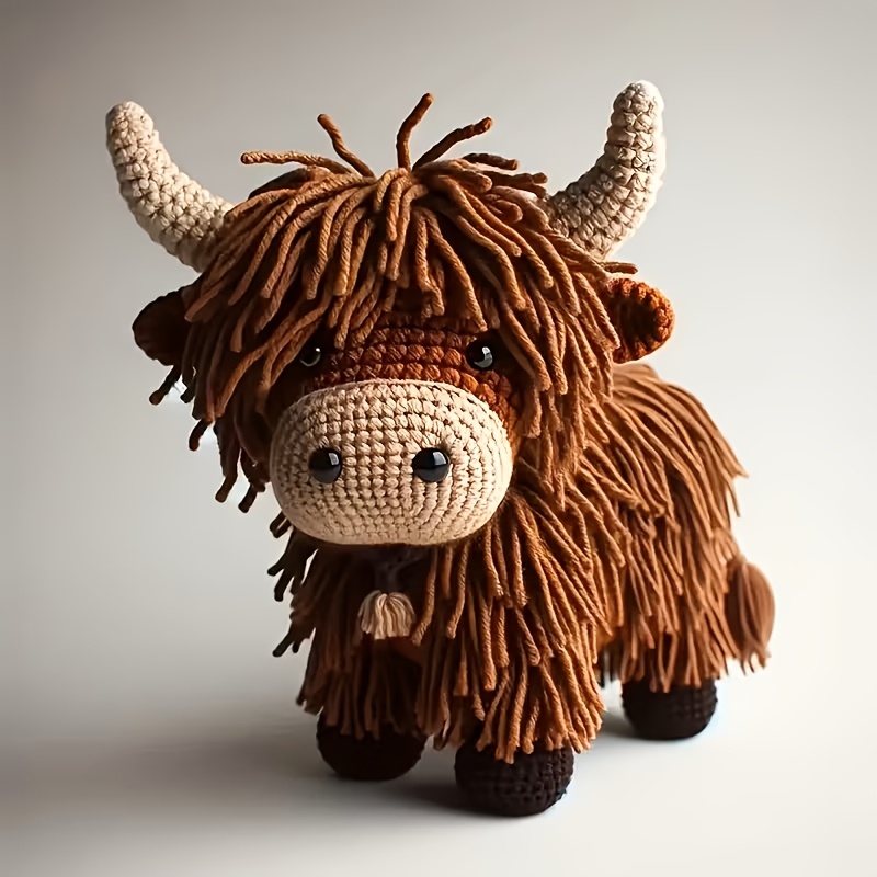 TEMU 1 Highland Cow Or Yak Crochet Kit - Soft Brown Yarn Featuring Black Ears And Nose - Craft Kit With Detailed Pdf Instructions - Full Crochet Set