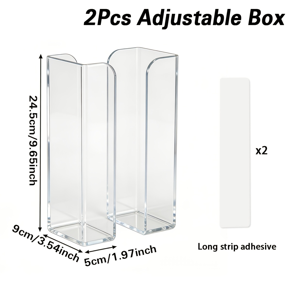 TEMU 2pcs, Clear Acrylic Wall Mounted Storage Boxes, Book Wipes Paper Towel Organizer, Adjustable Space Holder For Kitchen Bathroom And Bedroom, No