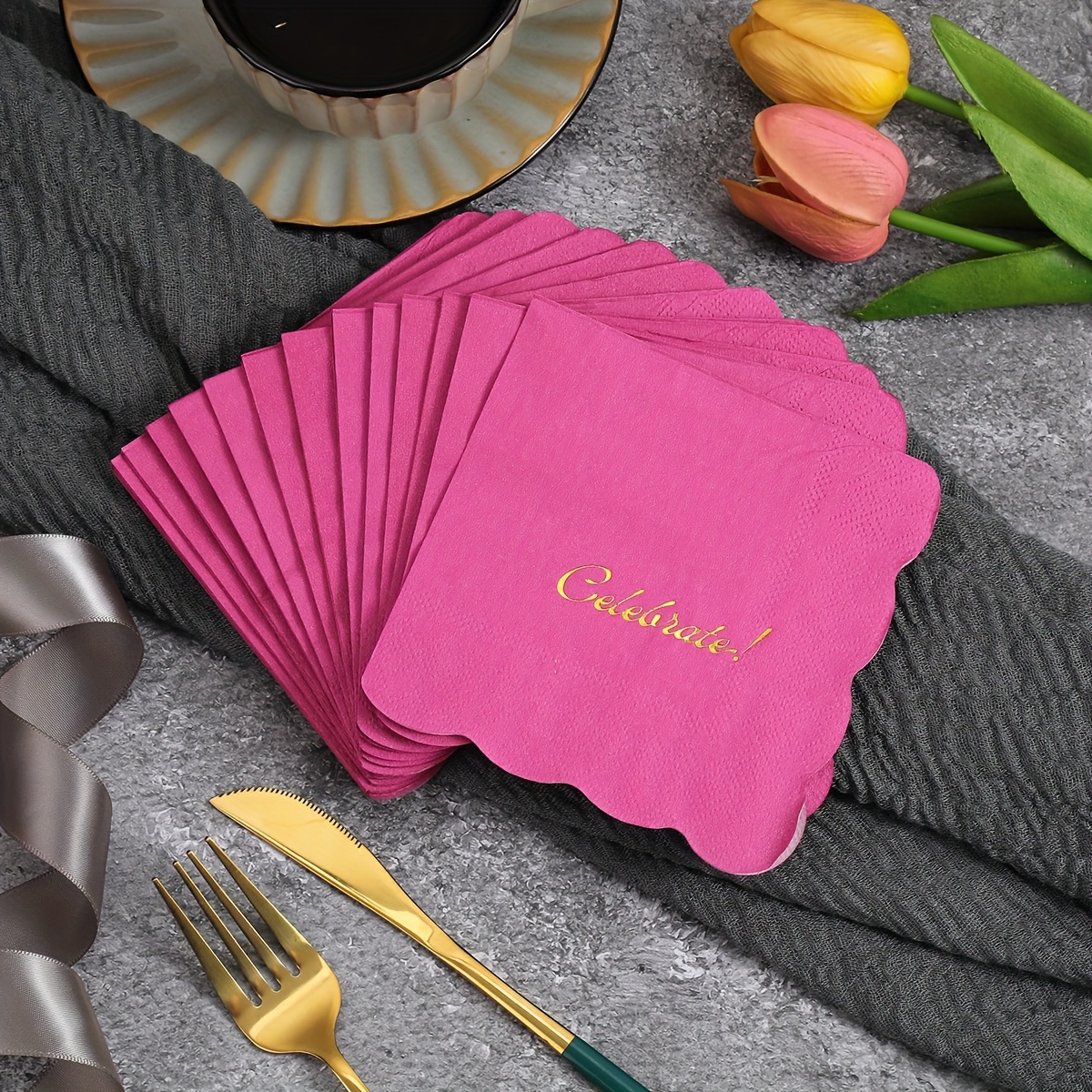 40pcs Firstop Elegant Fanbell Cocktail Napkins Suitable For Weddings, Parties, Showers - Elegant Napkins With "" Decoration, Paper For Anniversary,, Graduation, For Party Decorations