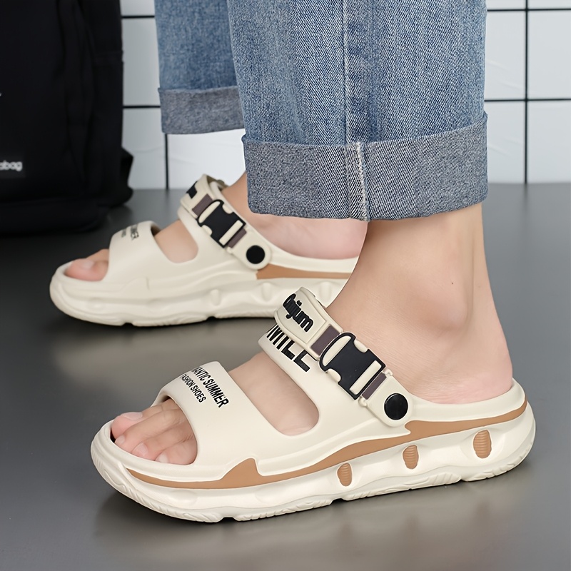 womens sport sandals with thick cushioned eva sole slip resistant high quality design anti odor technology   letter print for beach outdoor home use lightweight breathable slip on slippers Product details 1