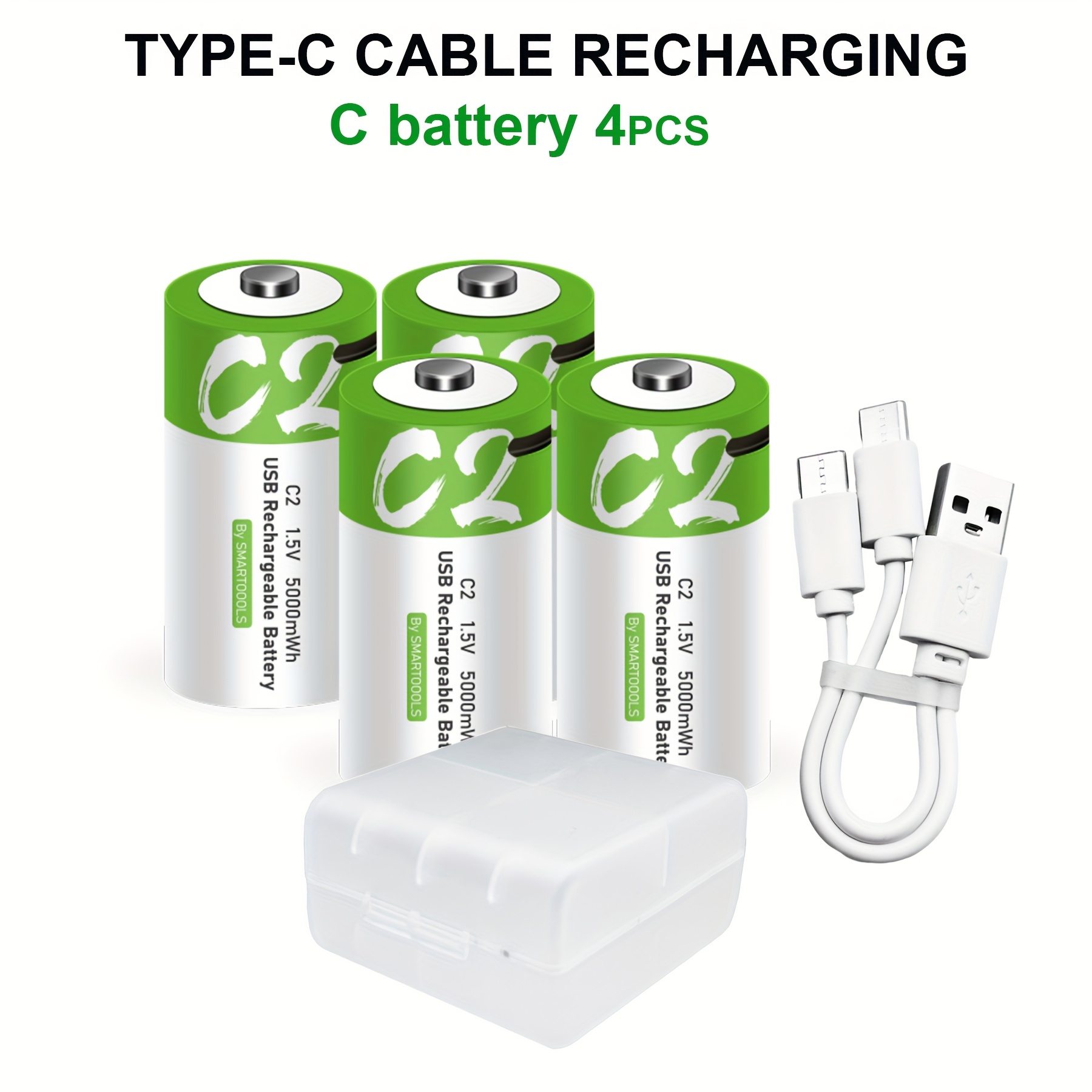 TEMU 4pcs C Battery C Batteries, Usb/type-c C Rechargeable Lithium , High Capacity 1.5v 3300mah 5000mwh Rechargeable Lithium Battery, 2.5 Hours Fast