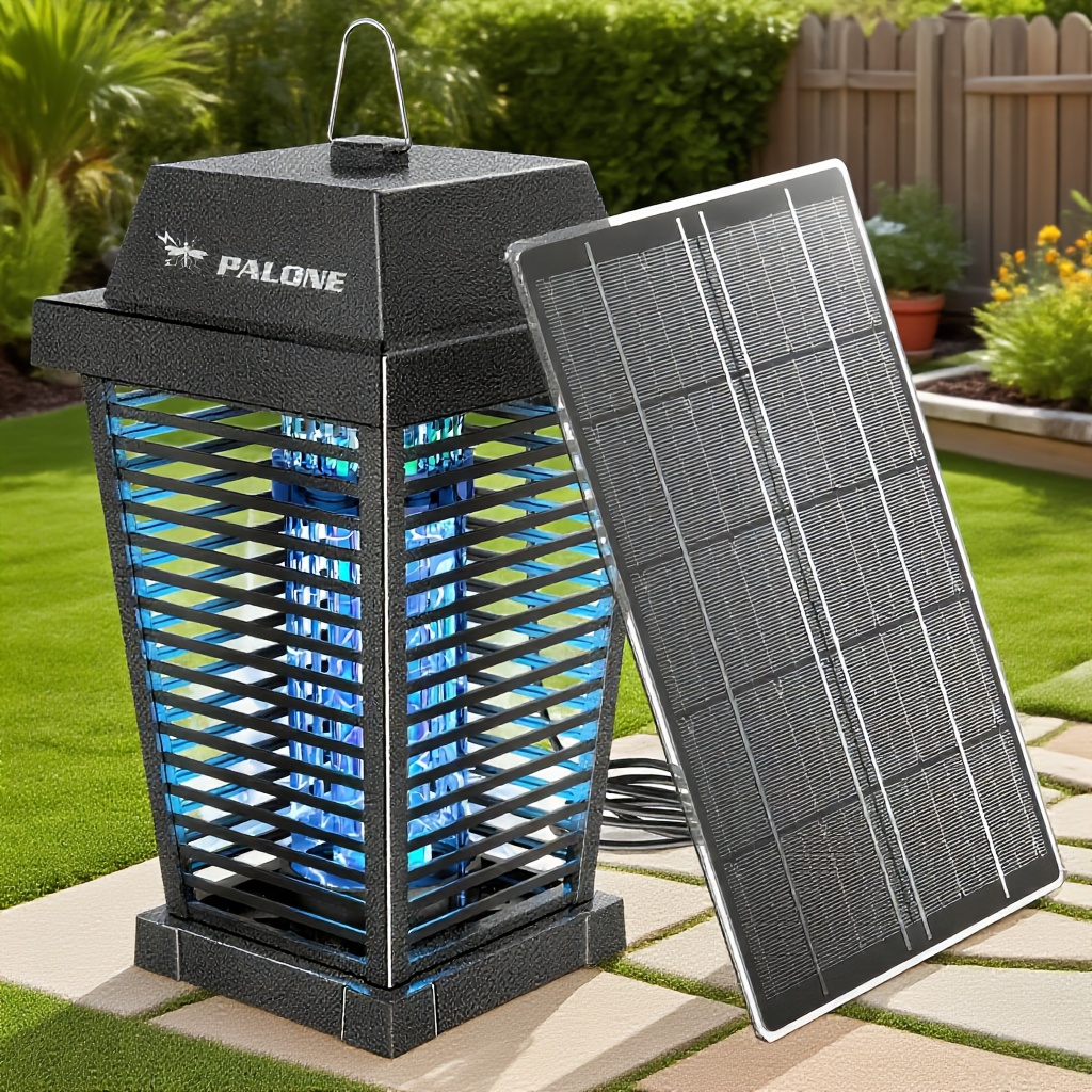 TEMU Powered Zapper Pest Control Killer Lamp With 7.5w Solar Panel For Garden Patio Balcony Camping Yard Insect Killer Usb Charging Bug Light Pest