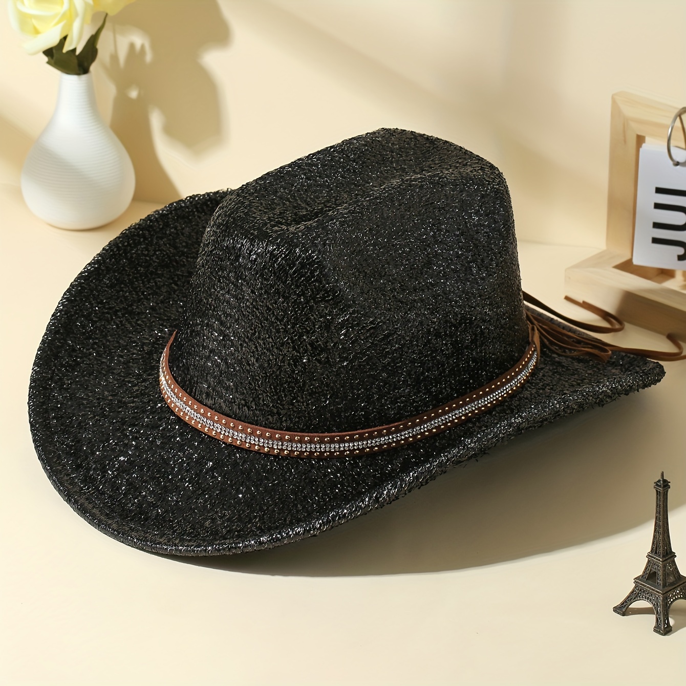 1pc Mens Classic Wide Brim Fedora Hat With Sequins Jewelry - Temu