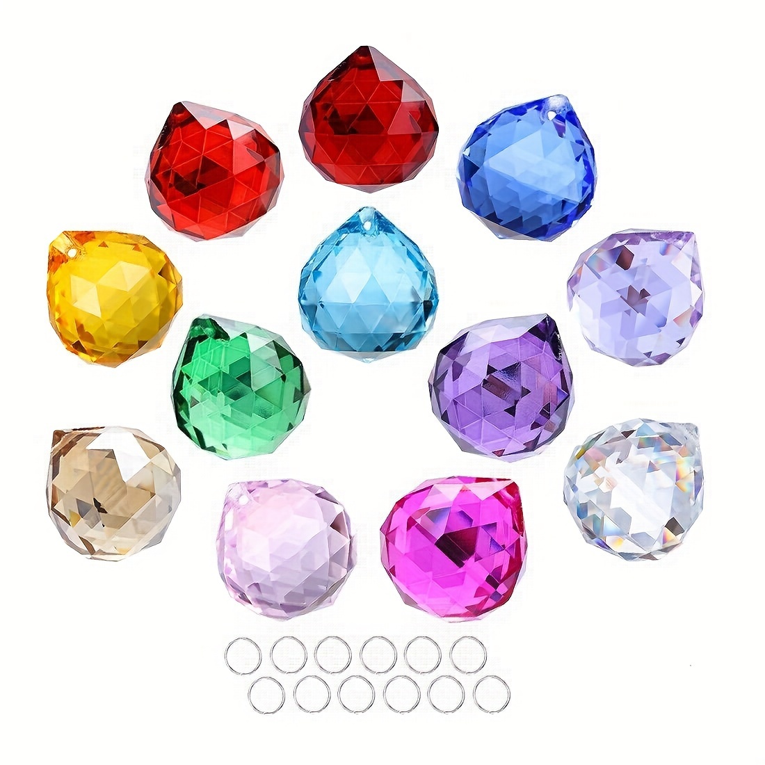 

12pcs Attrape-Soleil en Cristal 30mm Vintage Feng Shui Facetté Décoration Boule de Cristal Prismes Pendentif Attrape-Soleil Multicolore à Suspendre