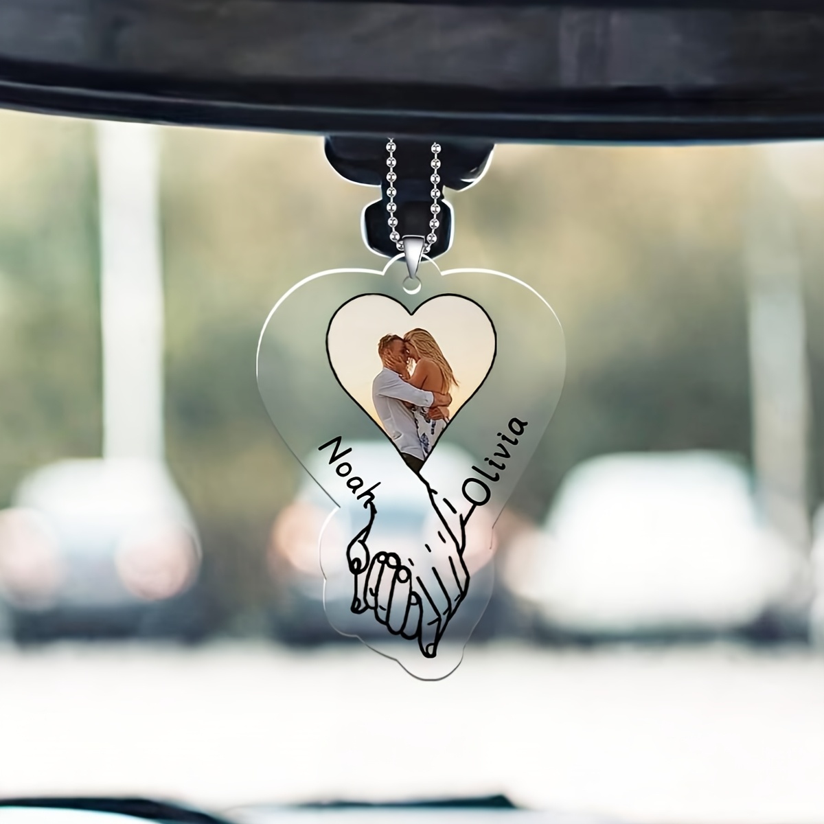 E-shop 2D Flach, 1 Stück Personalisiertes Autoanhänger für Paare – Individuelles Fahrsicherheitsgeschenk mit Foto und Text, Perfektes Andenken für den