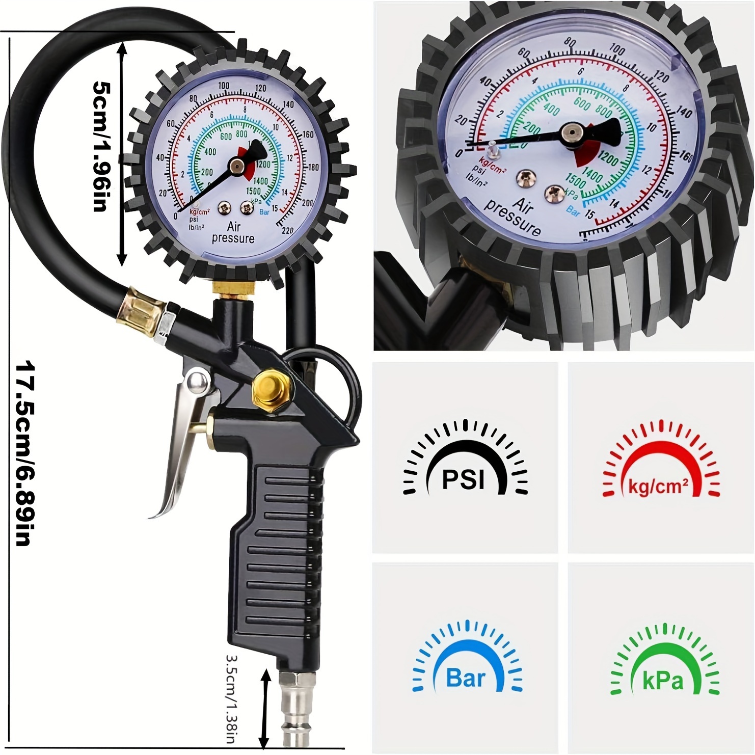 Digital Tire Inflator With Pressure Gauge 220 Psi Multi Function Air Compressor Gauge With