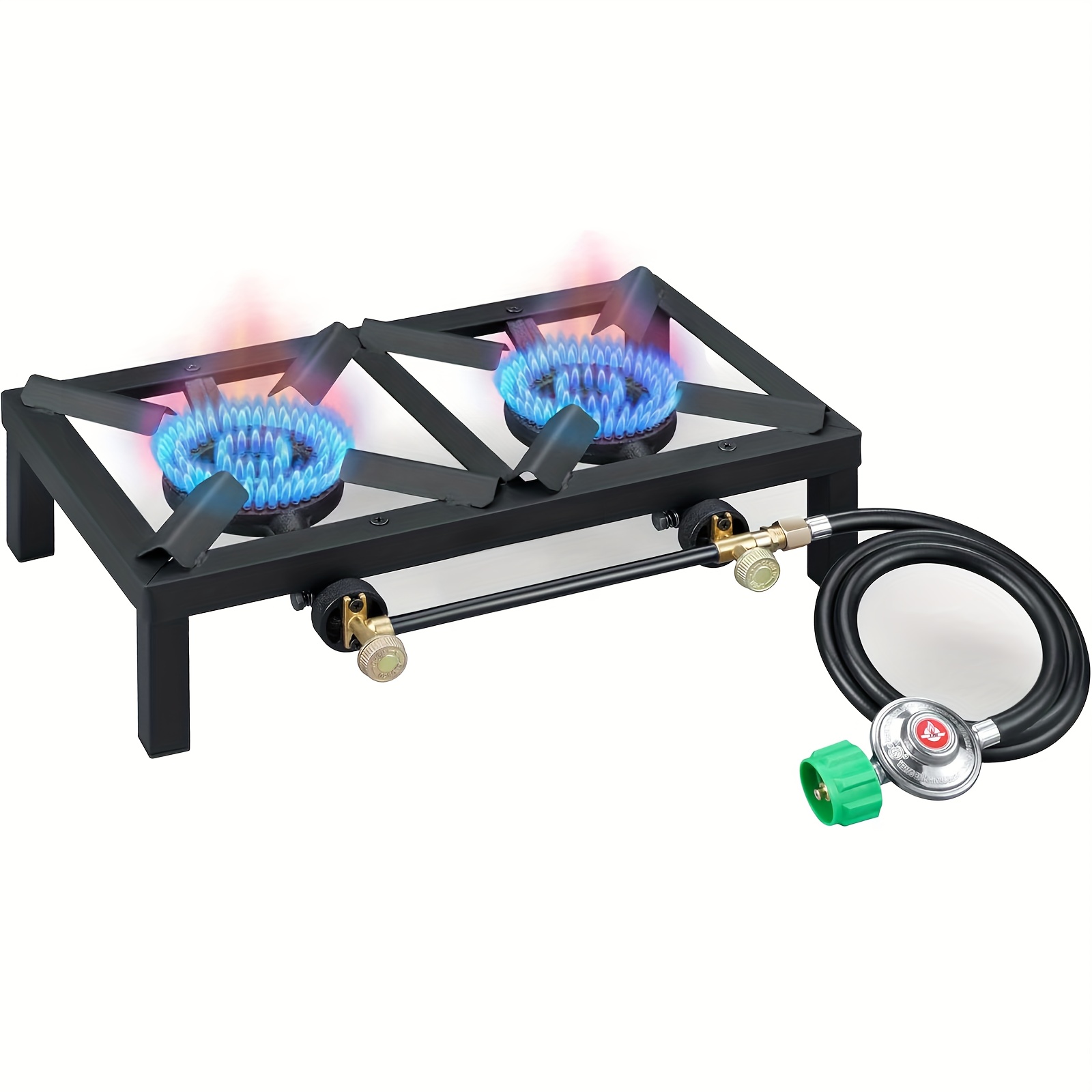 TEMU Portable Double Burner Propane Gas Stove, Portable Propane Cooker, Durable Square Camping Stove With Regulator Hose & Independent Knobs For Outdoor Cooking Camping, Backyard Picnic