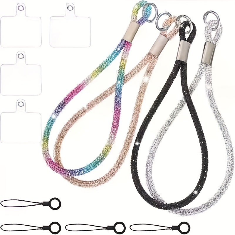 E-shop 12 Stück modische, funkelnde Handy-Lanyards (inklusive 4 Stück funkelnde Handy-Lanyards, 4 Stück Verbindungsseile und 4 Stück transparente