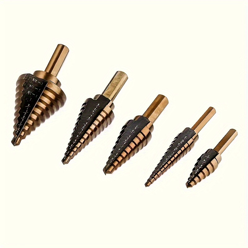 

5pcs Steel Hss Co Bit Set, Titanium , 50 Round Trilaterial And X-shaped For Wood, Plastic, And Metal