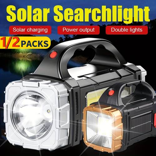 1 2pcs solar powered flashlight golden and silvery portable with usb and solar charging for long multiple lighting suitable for fishing and other