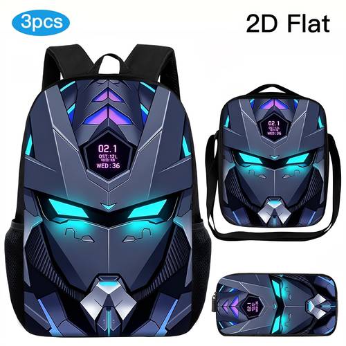item picture 3pcs unisex large capacity backpack set cyber neon mechanical 2 pattern adjustable shoulder straps zipper closure set backpack and pencil case back to school school camping travel outdoor outing essential backpack