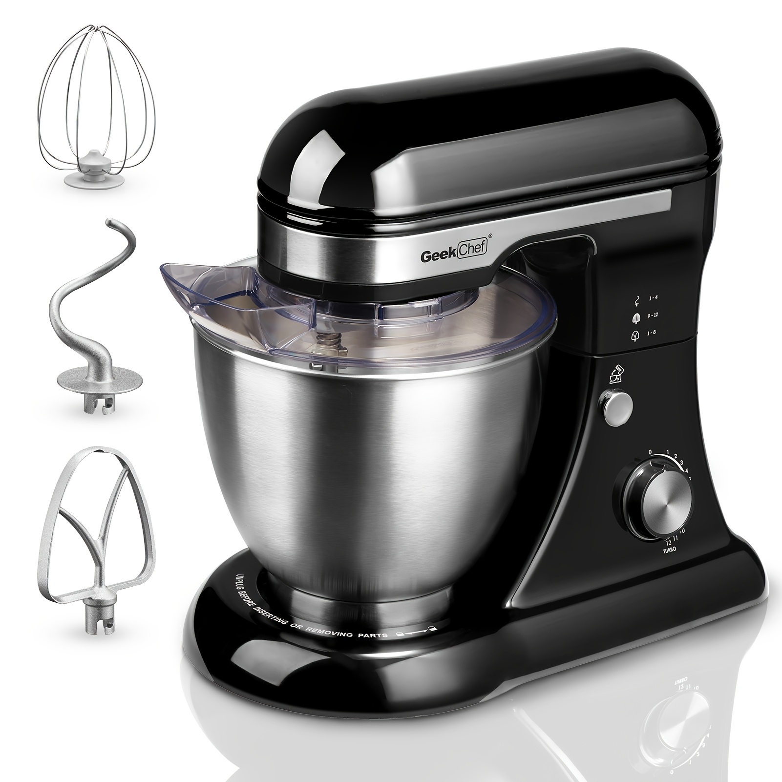 TEMU Robot pétrisseur électrique , 4,8 QT, 12 vitesses, tête inclinable avec crochet à pâte, bouton rotatif pour cuisine domestique, fouet, batteur,