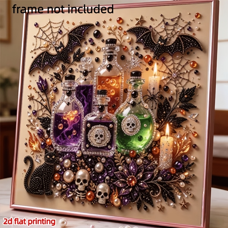 TEMU 2d Flat Printing Frameless Pearl Art Painting Set, Magic Water Bottle Pattern, Includes Round Pearls, Sparkling Gems, Clear Symbols, Full Set Of