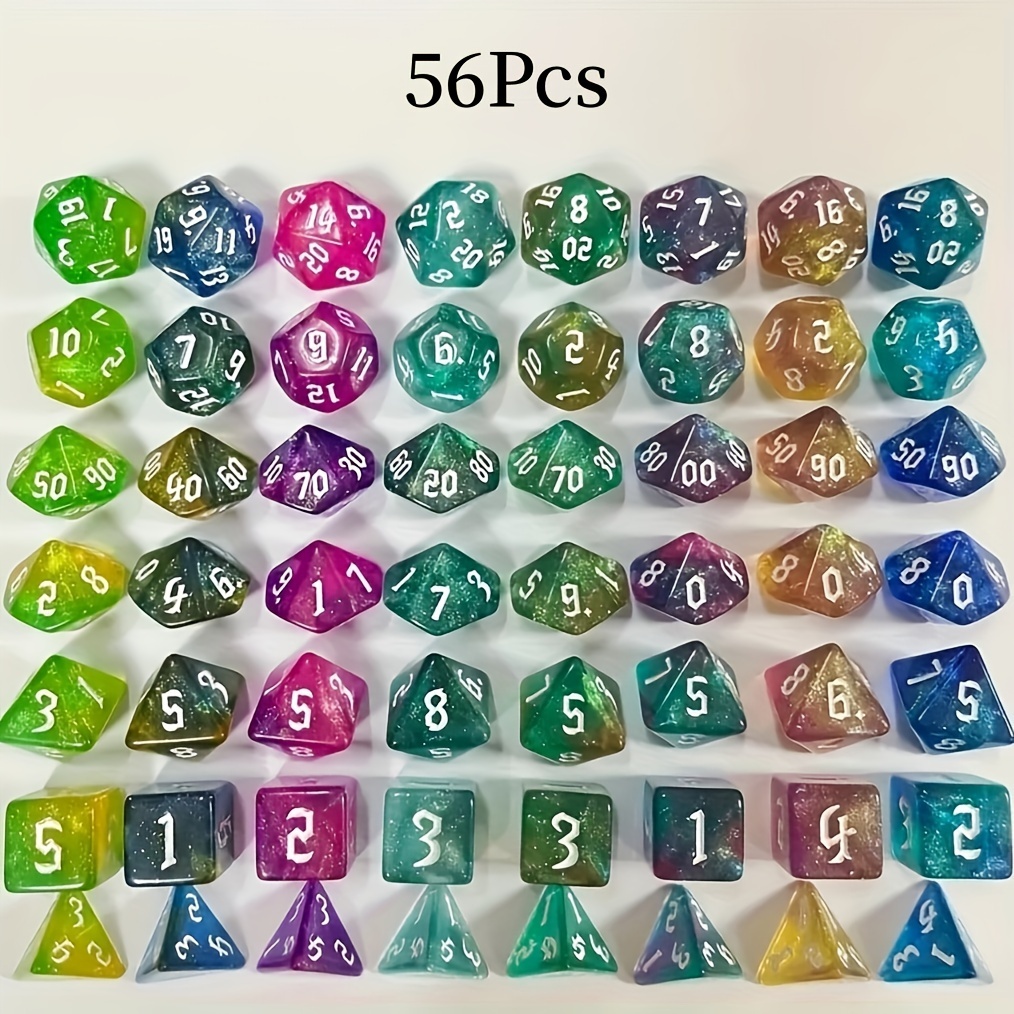 

56pcs New Shining Game Dice Set, Collect Dice For Table Games, Multi-sided Number Creative Game Dices, Party Game Interactive Dices, And Play Dice With The Dungeon Game Table Gaming Gift