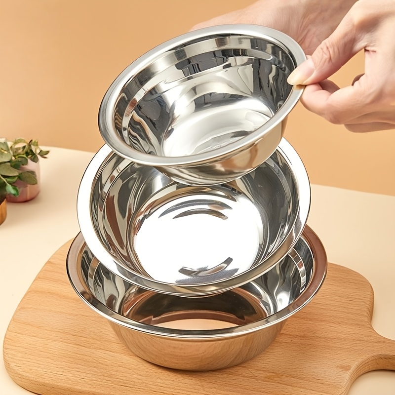 TEMU 3pcs, Stainless Steel Storage Bowl, Stackable Pre-meal Preparation Container, Mirror Polished Kitchen Preparation Bowl, Dishwasher Safe And