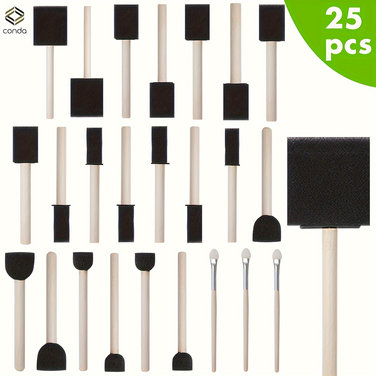 

Conda 25pcs Different Size Assorted Foam Brush Set Wood Handle Paint Brush Set, Suitable For Drawing, Doodling, Varnish, Crafts, Art Projects, & Versatile Painting Tools-fine Writing Instruments