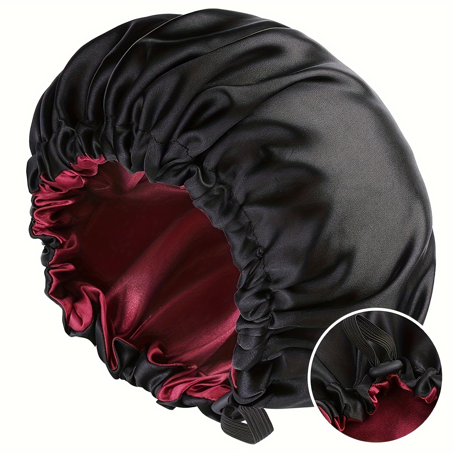 

1pc Satin Bonnet Sleep Cap Large Double Layer Reversible Adjustable Night Sleeping Turban Hat Hair Wrap Head Cover Reusable Nightcap For Women - Bathroom Accessories