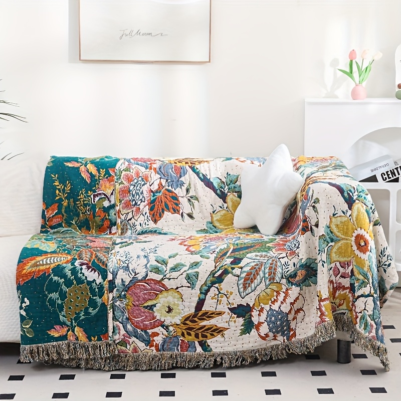 tropical floral jacquard sheer tassel throw blanket Temu Spain - Main Image