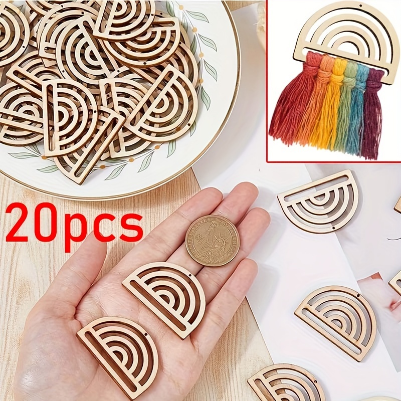 

20pcs Rainbow Wooden Macrame Earring Blanks - Diy Craft Pendants For Women's Jewelry Making & Necklace Accessories