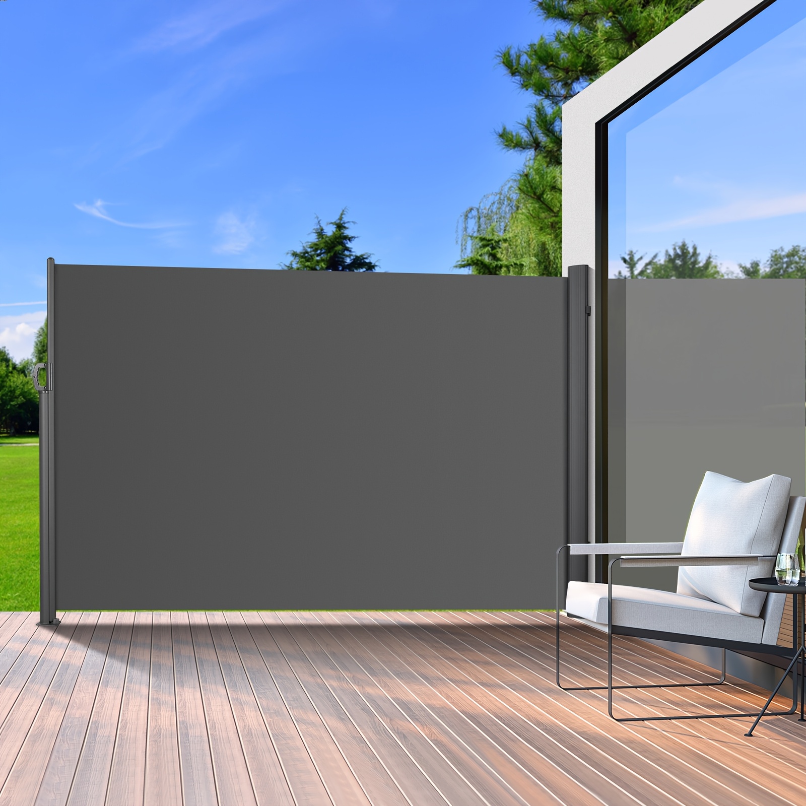 Retractable Side Awning Measuring 160 Cm, Designed As A Privacy Screen Or Side Roller Blind, Made Of Opaque Material With A Pu Coating, Suitable For And , In Grey Color