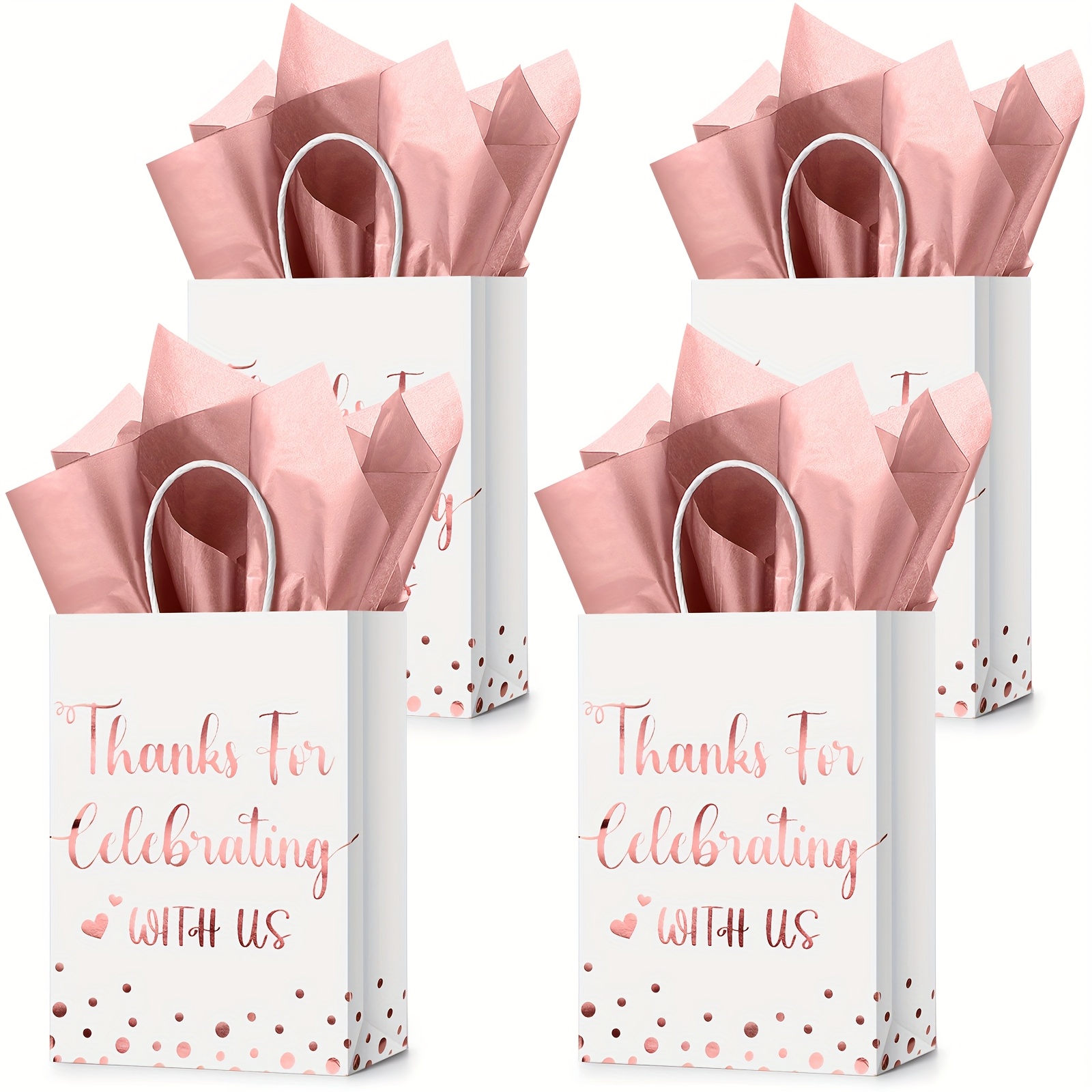 

24pcs Rose Favor Bags With Handles - Elegant Gift Bags For Bridal Showers & Guests, Includes Paper