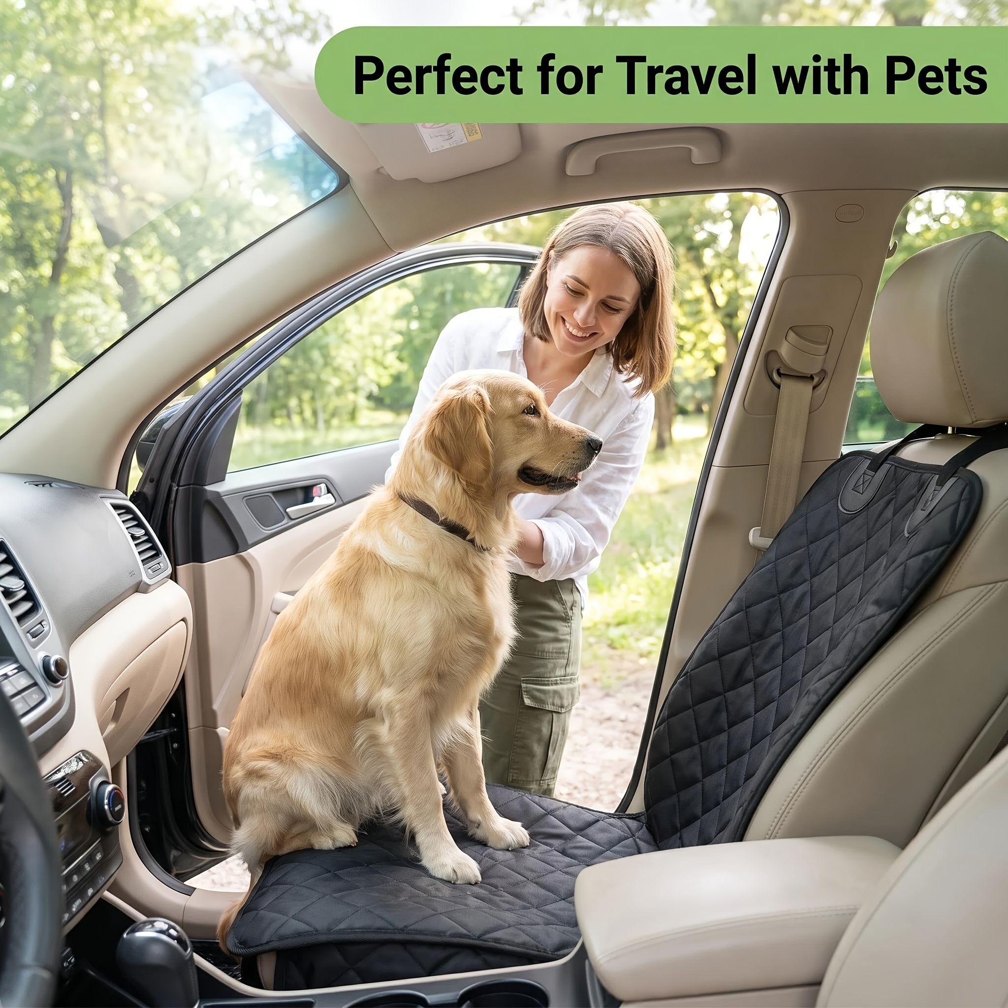 TEMU Front Seat Pet Car Cover, Suitable For Dogs And Cats, Universal Size 47x45x53cm Black Seat Protector, Ideal For Pet Travel, Daily Commute, And