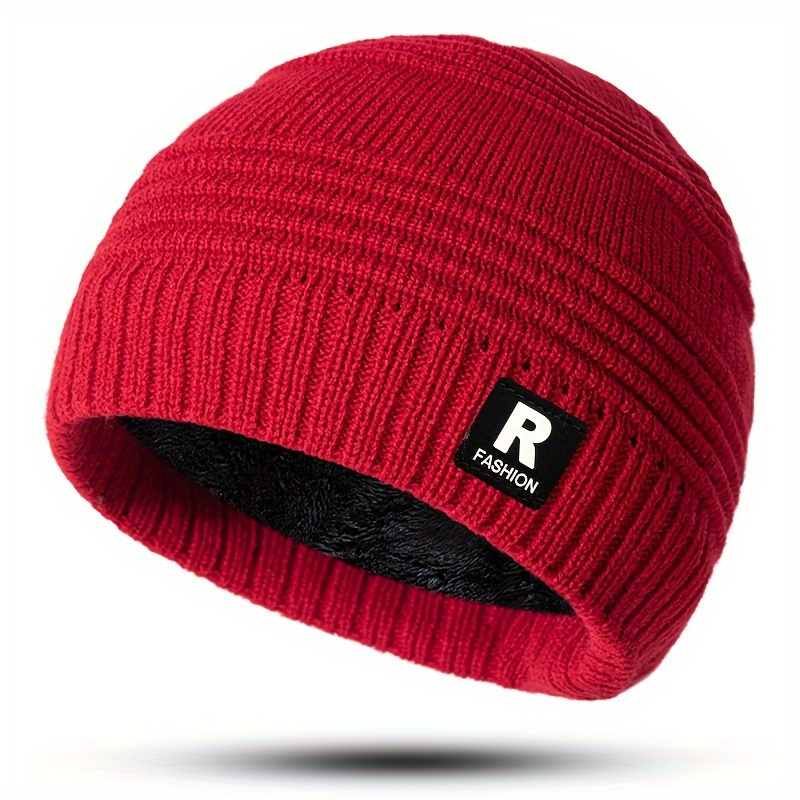 TEMU [popular ] Knitted Striped Beanie With Fleece Lining - Warm, Thick, Windproof, Soft And Comfortable For Cold Autumn And Winter