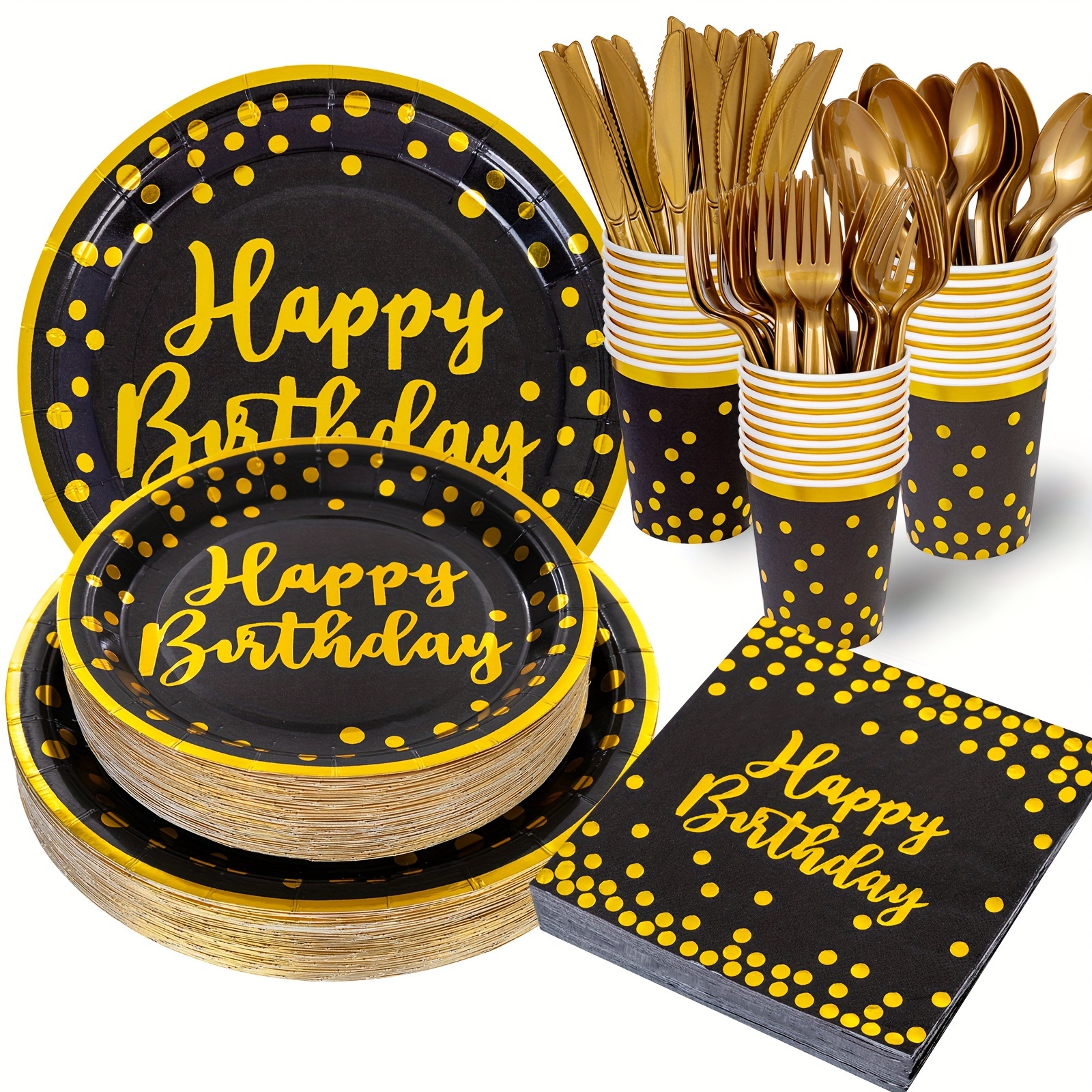 

Supernal 350pcs Black And Gold Plates And Napkins Party Supplies, Birthday Plates, Paper Plates, Black And Gold Birthday Plates And Napkins, Cups, Forks, Knives, Spoon For Women Birthday Decorations