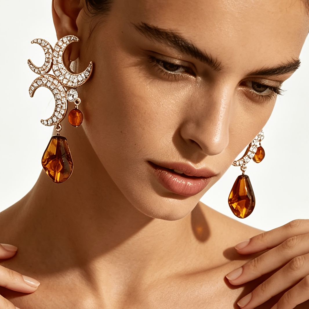 Women's Rhinestone Imitation Moon Shape Patchwork Earrings