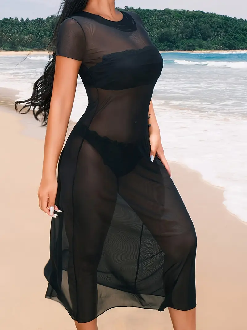 Sexy Vacation Solid See-through Swimwears Cover Up Sexy Vacation Solid See-through Swimwears Cover Up