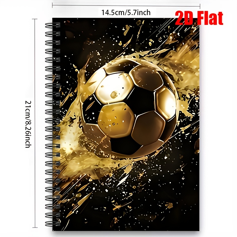 TEMU 1pc Personal Organizers [2d]flat Golden Soccer Ball Splatter Notebook, Lined 100 Pages Journal,, Perfect For Sports Fans To Record Training ,