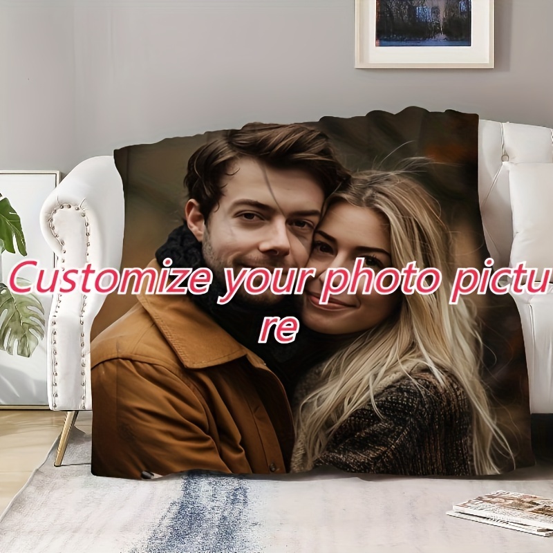 

1pc Custom Blanket With Photo Text Customized Blanket Personalized Flannel Blanket For Adult Son Birthday Christmas Halloween Father Mother Valentine's Day Gift