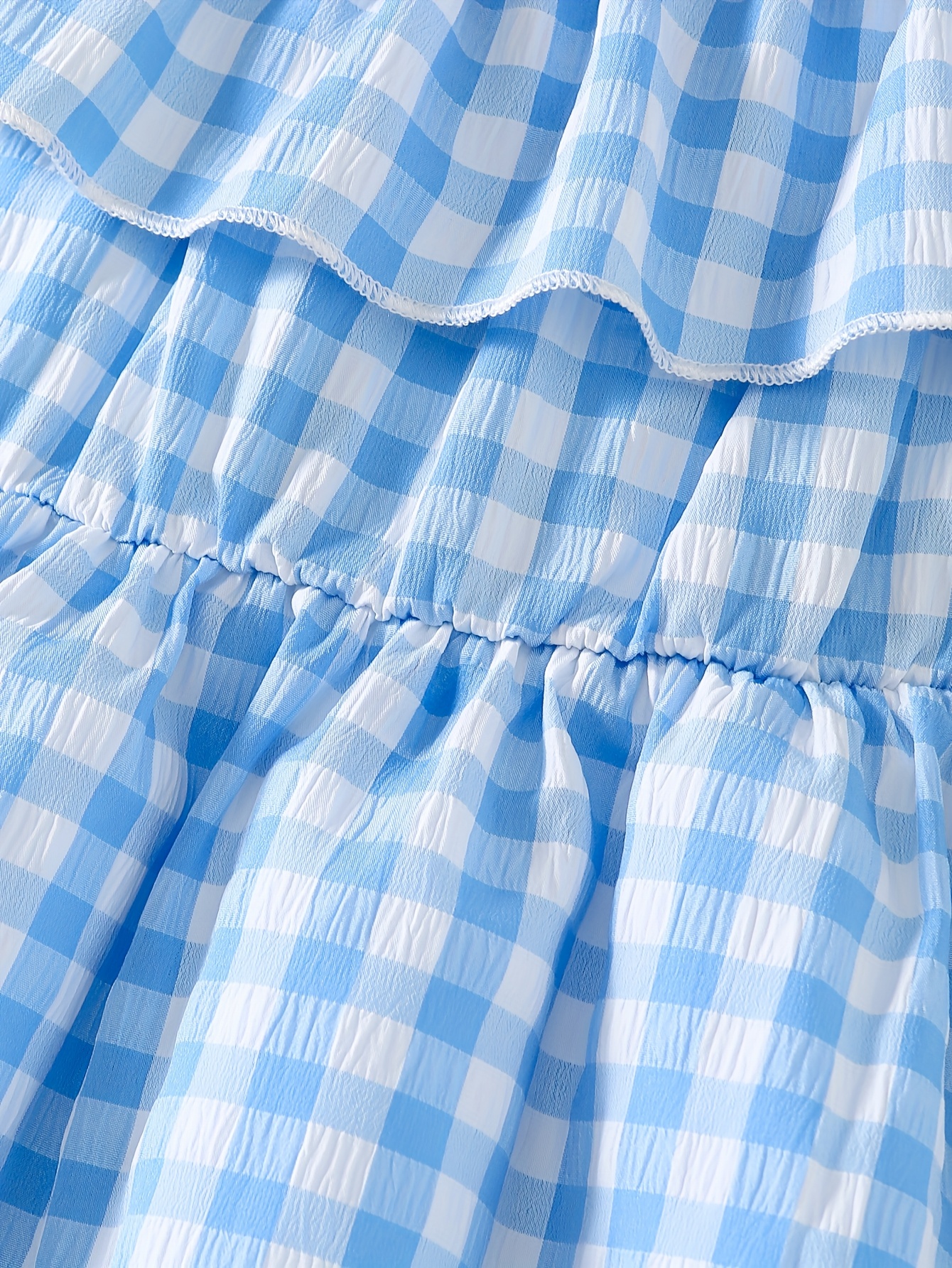 girls blue white gingham check dress straps casual - Temu Bahrain