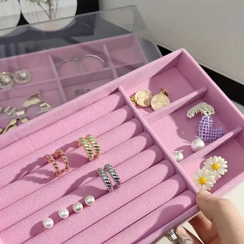 large capacity jewelry organizer box with transparent lid - elegant beige/white/gray/black/ - watch, bracelet, earring, necklace storage - durable plastic construction - for home, salon, boutique - jewelry display case - easy- - modern - organizer drawer - jewelry storage box, jewelry box, , contemporary style, fabriclined interior, home organizers, , sturdy construction, fashion Product details 1