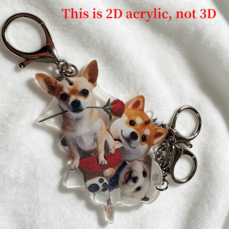 TEMU 2d Flat - 3pcs Cute Puppy Key Chain Set, Acrylic 2d Flat Design, Cute, Melting Your Heart!