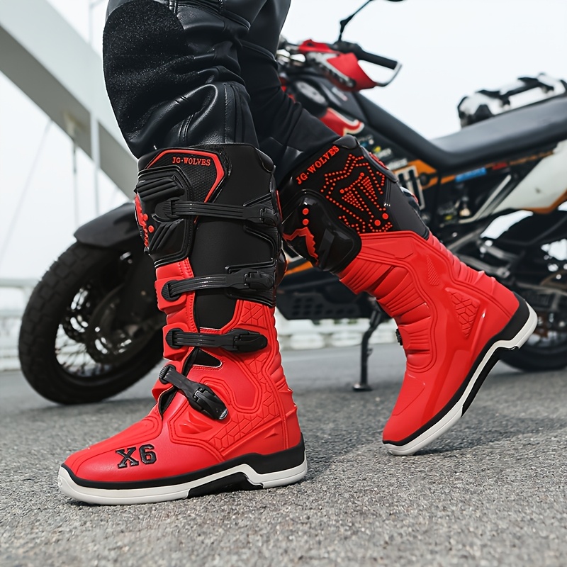 JG-WOLVES X6 オフロードブーツ レッド 未使用 30cm相当 jg wolves x6 new high top motorcycle shoes warm windproof - Temu
